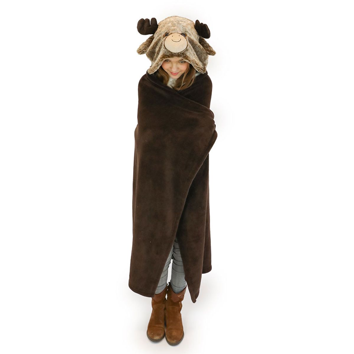 Noxxiez Fleece Teppe med Hette - Reinsdyr
