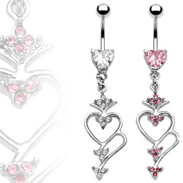 Hovedbilde Navle Piercing Med Heart CZ og Heart Dangle